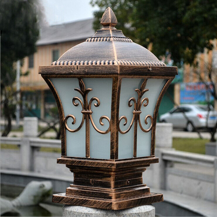 Hdc Vintage Pillar Light Glass Lantern Garden Lighting Outdoor Yard Gate Post Lamp
