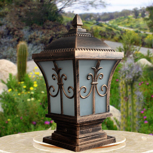 Hdc Vintage Pillar Light Glass Lantern Garden Lighting Outdoor Yard Gate Post Lamp
