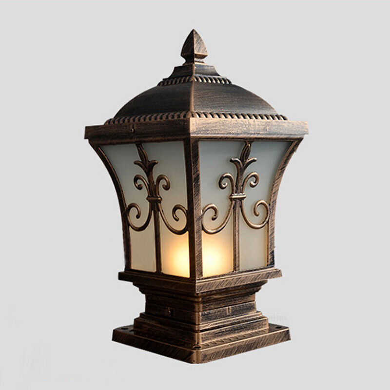 Hdc Vintage Pillar Light Glass Lantern Garden Lighting Outdoor Yard Gate Post Lamp