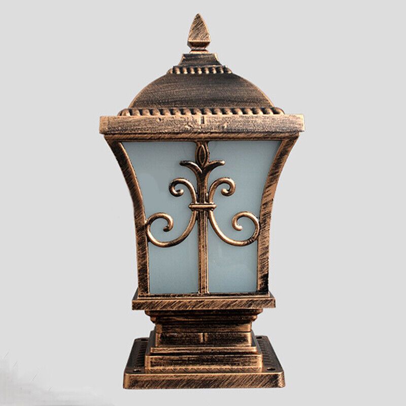 Hdc Vintage Pillar Light Glass Lantern Garden Lighting Outdoor Yard Gate Post Lamp