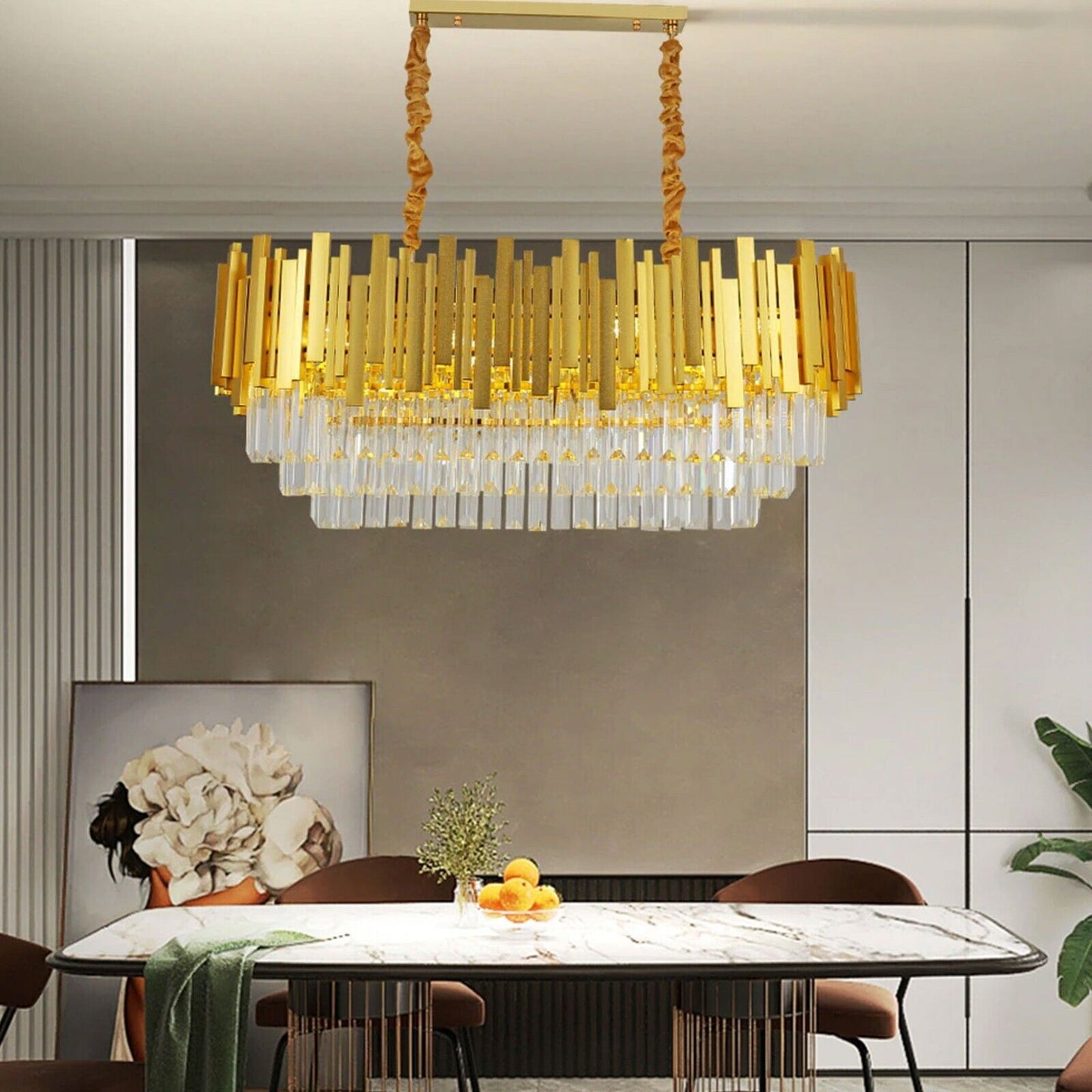 Hdc 1200mm Modern Large Crystal Ceiling Light Gold Pendant Chandelier Lamp for Living Room