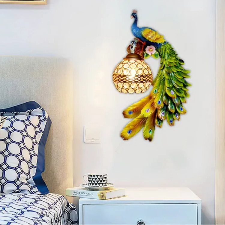Hdc Peacock Resin Wall Mounted Led Night Lamp Antique Wall Light Lamp- Green