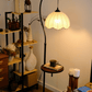 HDC Luxury Arc Floor Lamp with Side Table – Vintage Fabric Shade