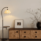 HDC Luxury Arc Floor Lamp with Side Table – Vintage Fabric Shade