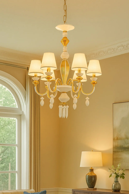 HDC 8 Lights Shade Italian Ceiling Lights Hanging Ceramic Chandelier For Restaurant, Living room