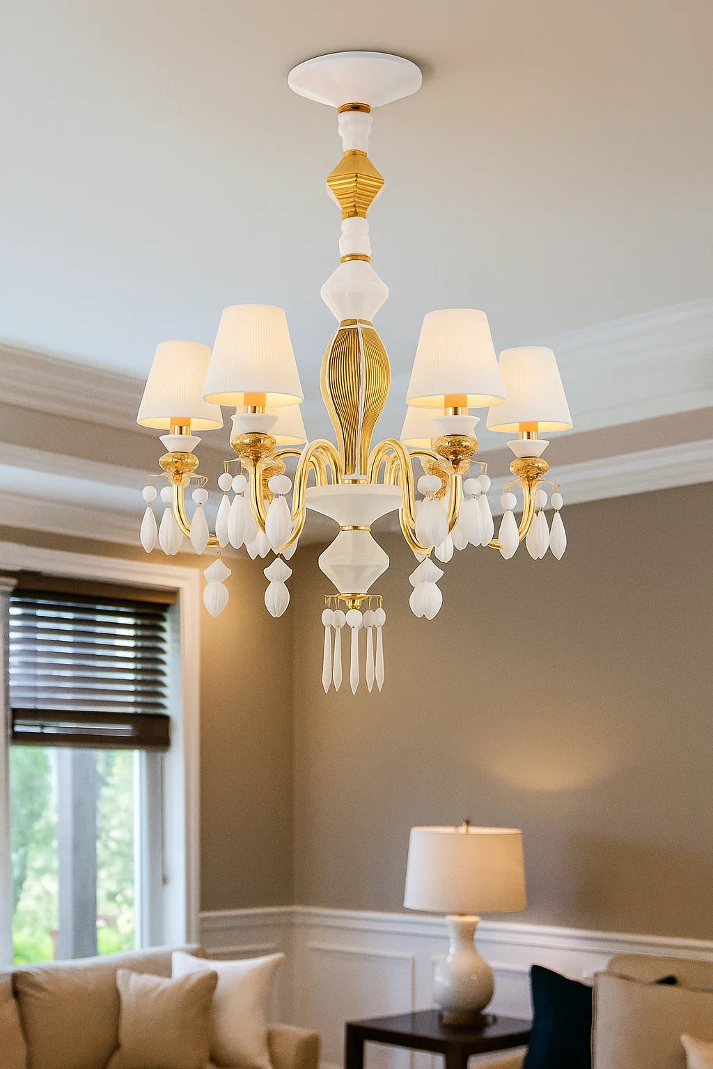 HDC 8 Lights Shade Italian Ceiling Lights Hanging Ceramic Chandelier For Restaurant, Living room