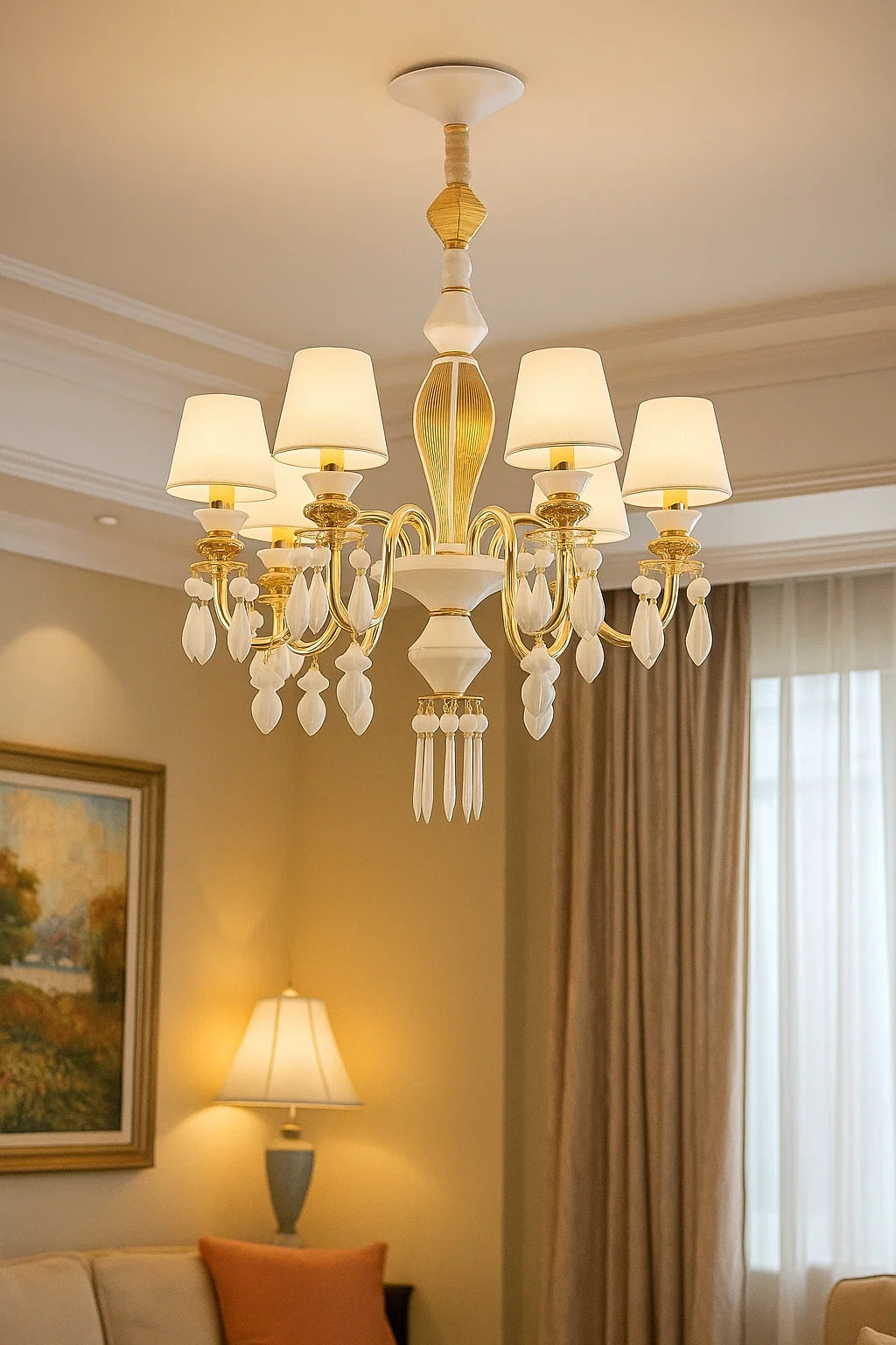 HDC 8 Lights Shade Italian Ceiling Lights Hanging Ceramic Chandelier For Restaurant, Living room