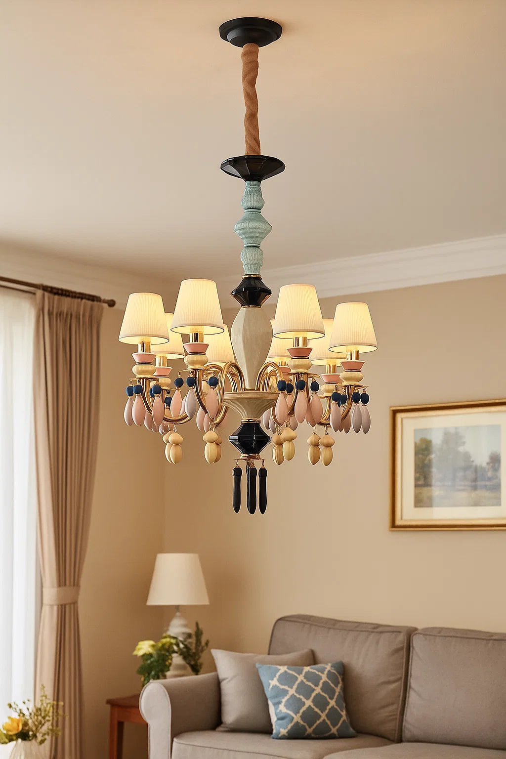 HDC 8 Lights Shade Italian Ceiling Lights Hanging Ceramic Chandelier For Restaurant, Living room