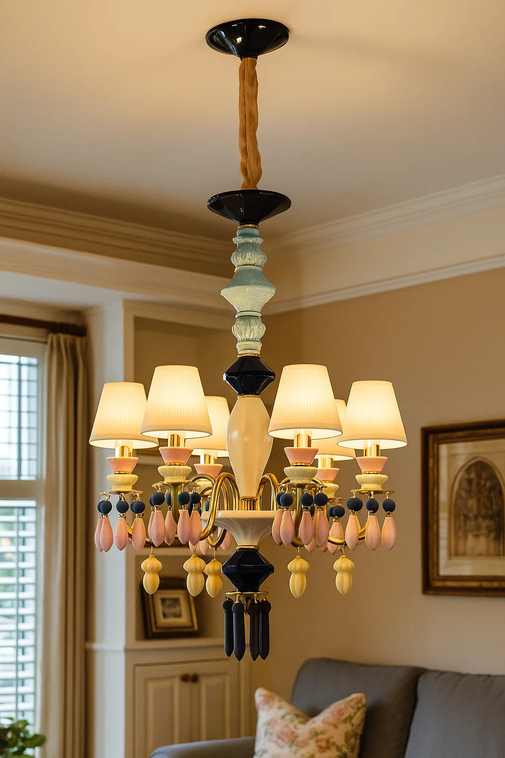 HDC 8 Lights Shade Italian Ceiling Lights Hanging Ceramic Chandelier For Restaurant, Living room