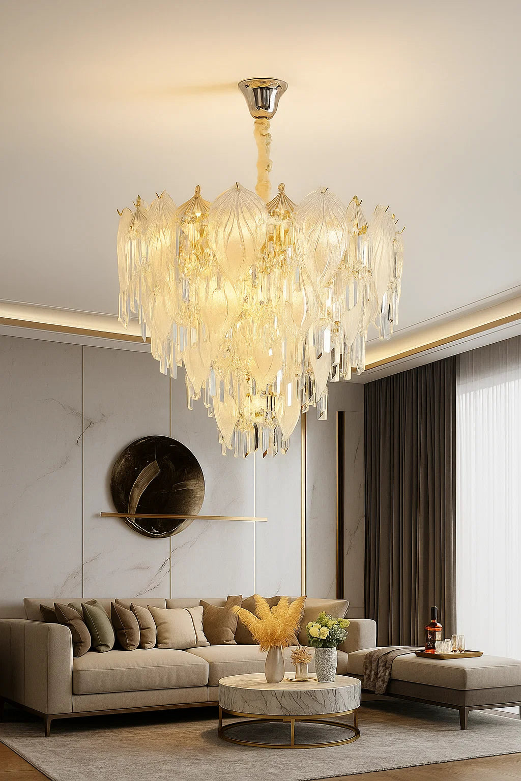 HDC 800mm Golden Celestia Cascade Crystal Chandelier for Living Room