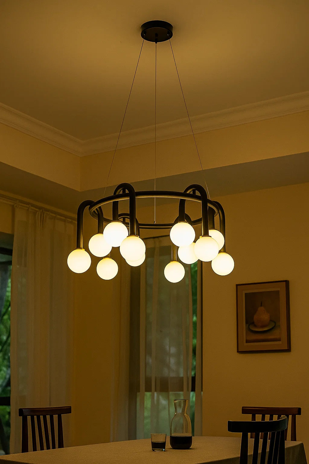 HDC Black Frosted Modern 12 Lights Globe Ceiling Chandelier For Living Room