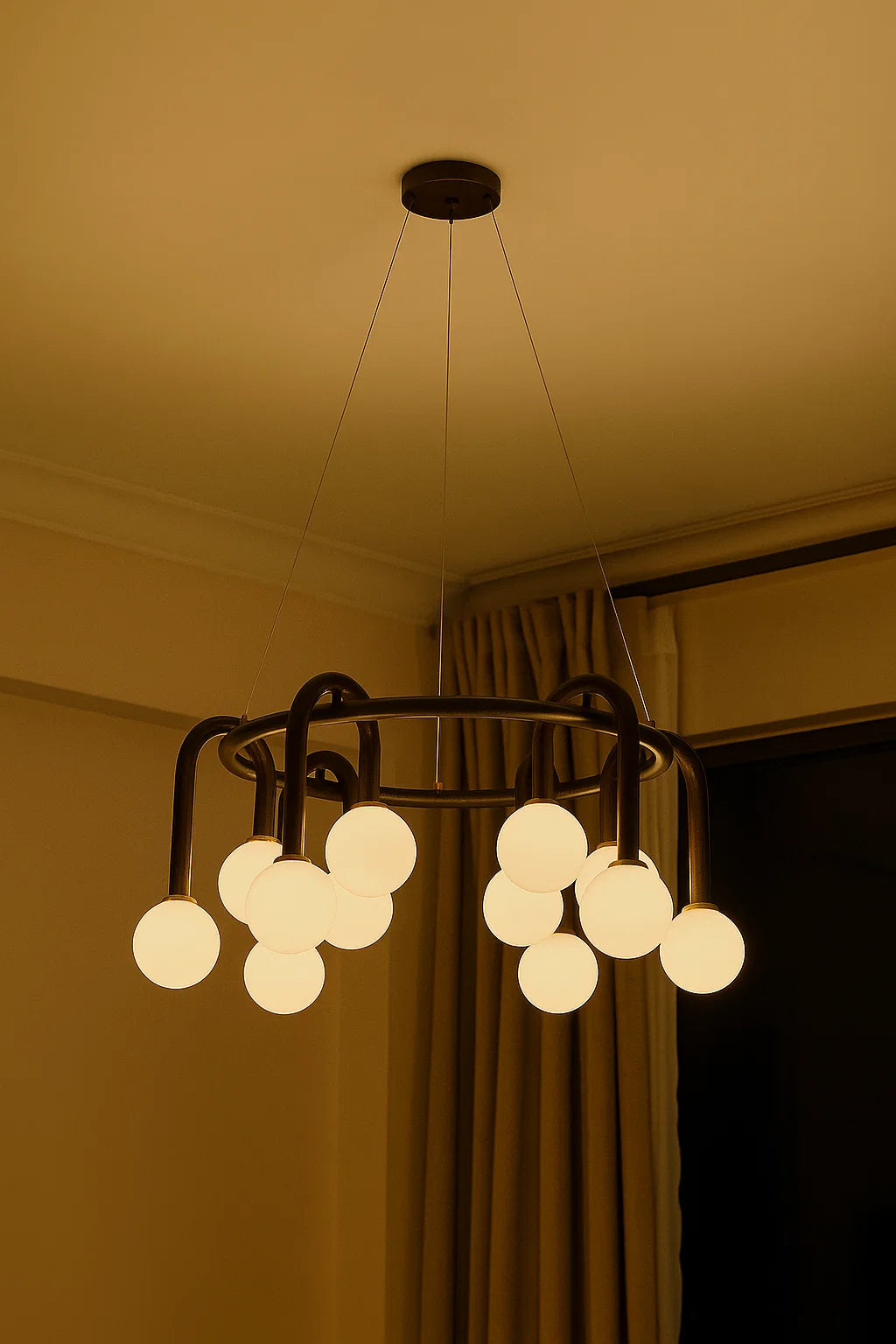 HDC Black Frosted Modern 12 Lights Globe Ceiling Chandelier For Living Room