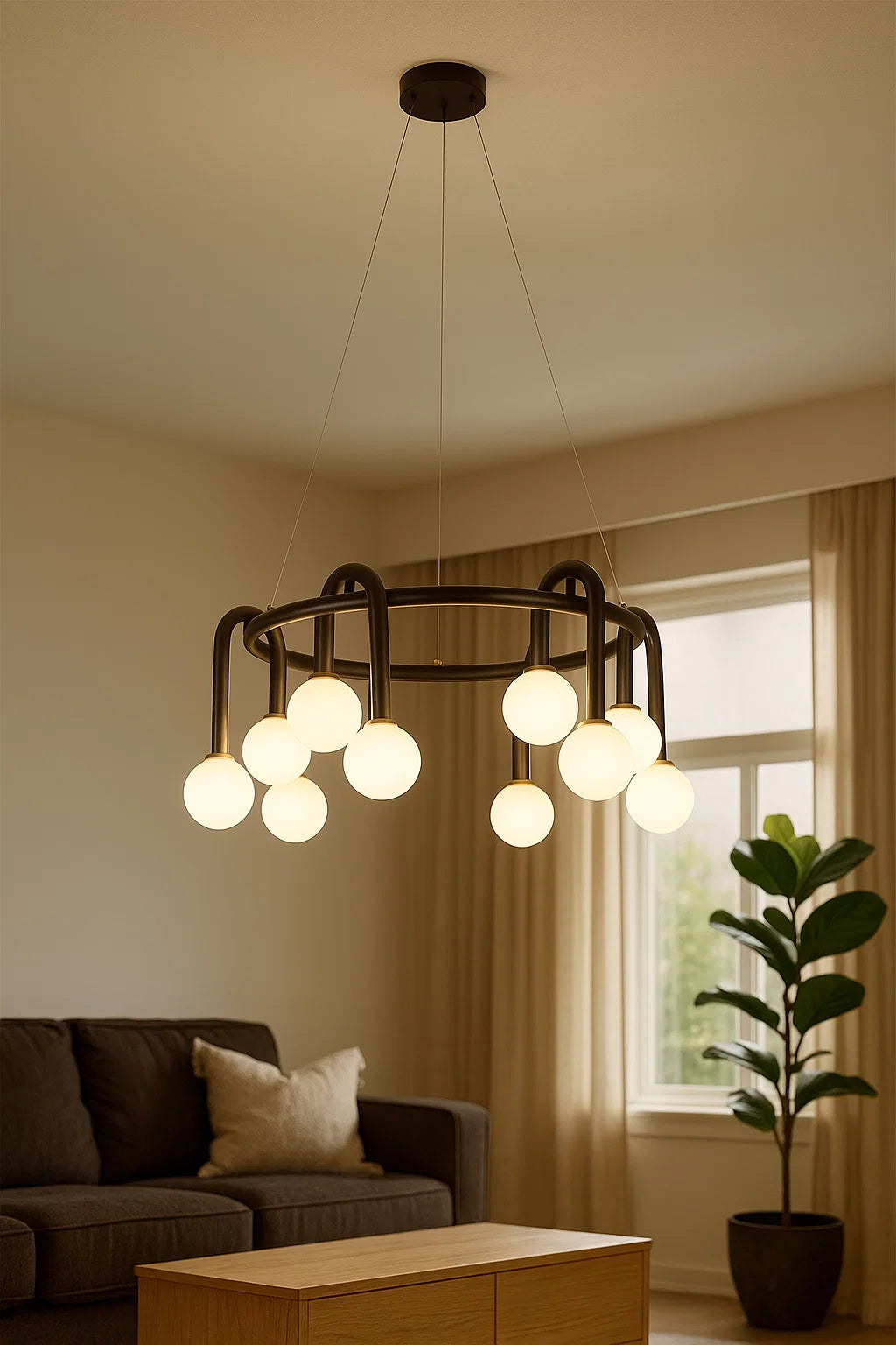 HDC Black Frosted Modern 12 Lights Globe Ceiling Chandelier For Living Room