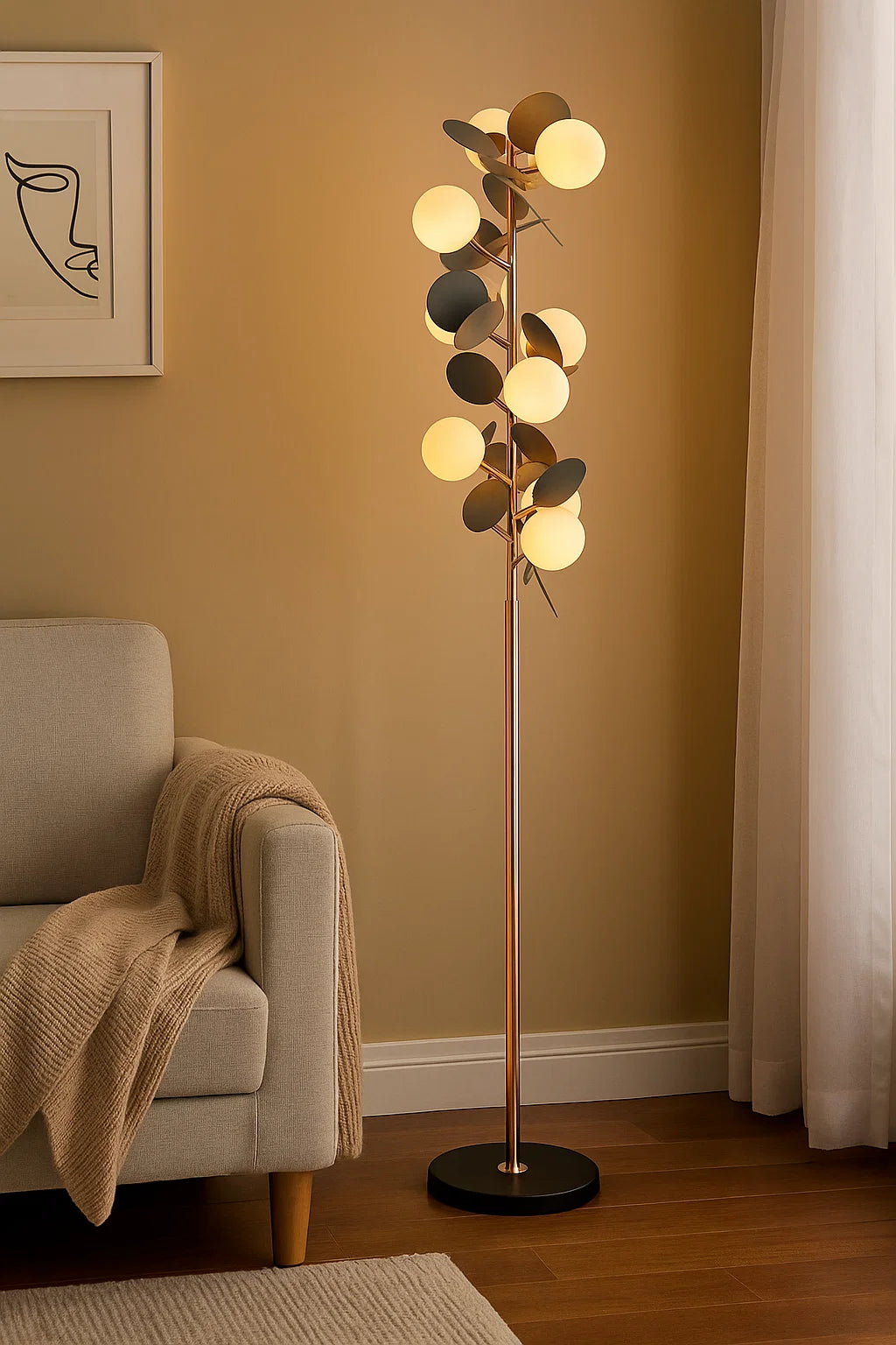 HDC 9 Lights  Modern Golden Metal Artistic Floor Light For Living Room