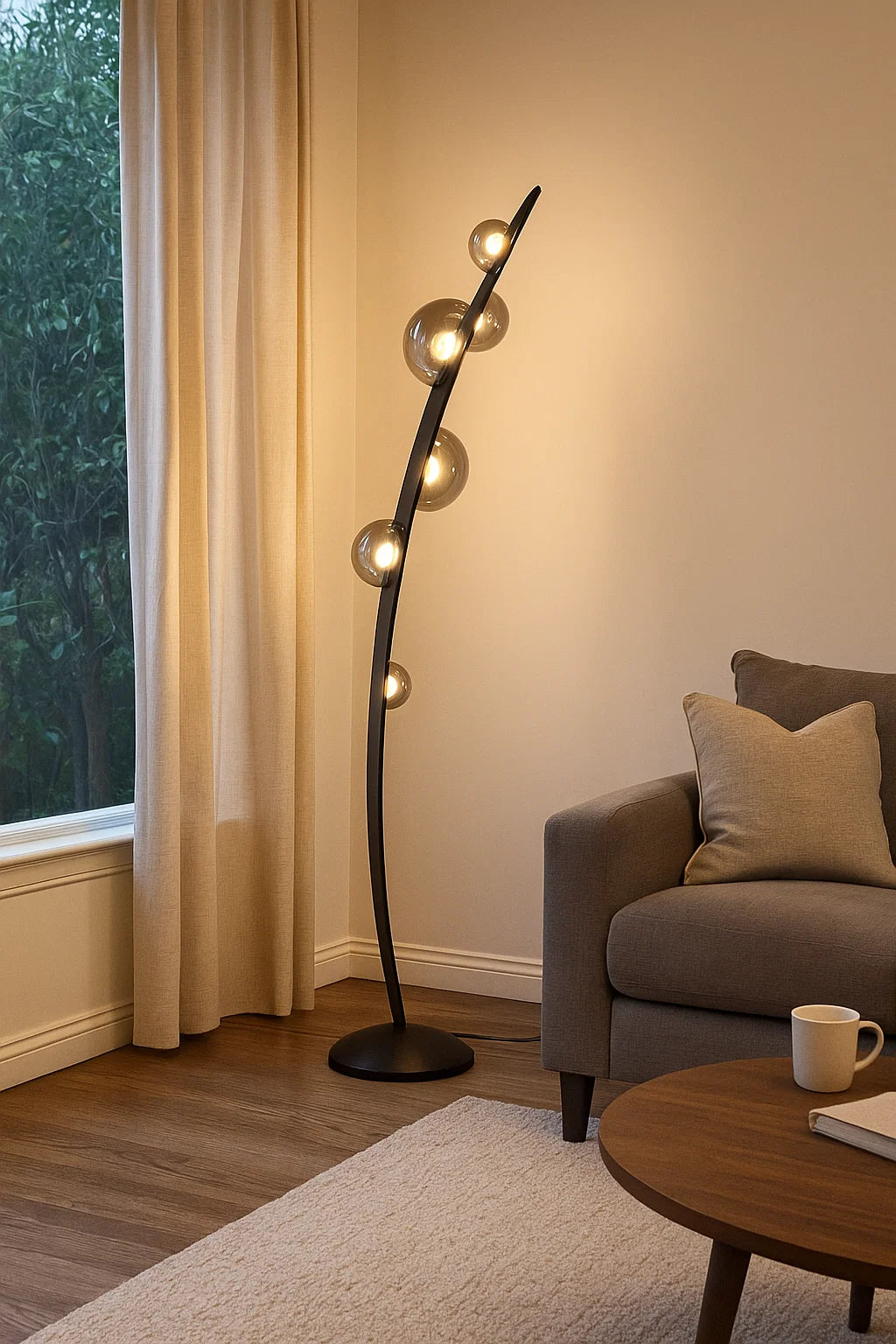 HDC Black Leather With Tinted Glass Floor Lamp For Living Room