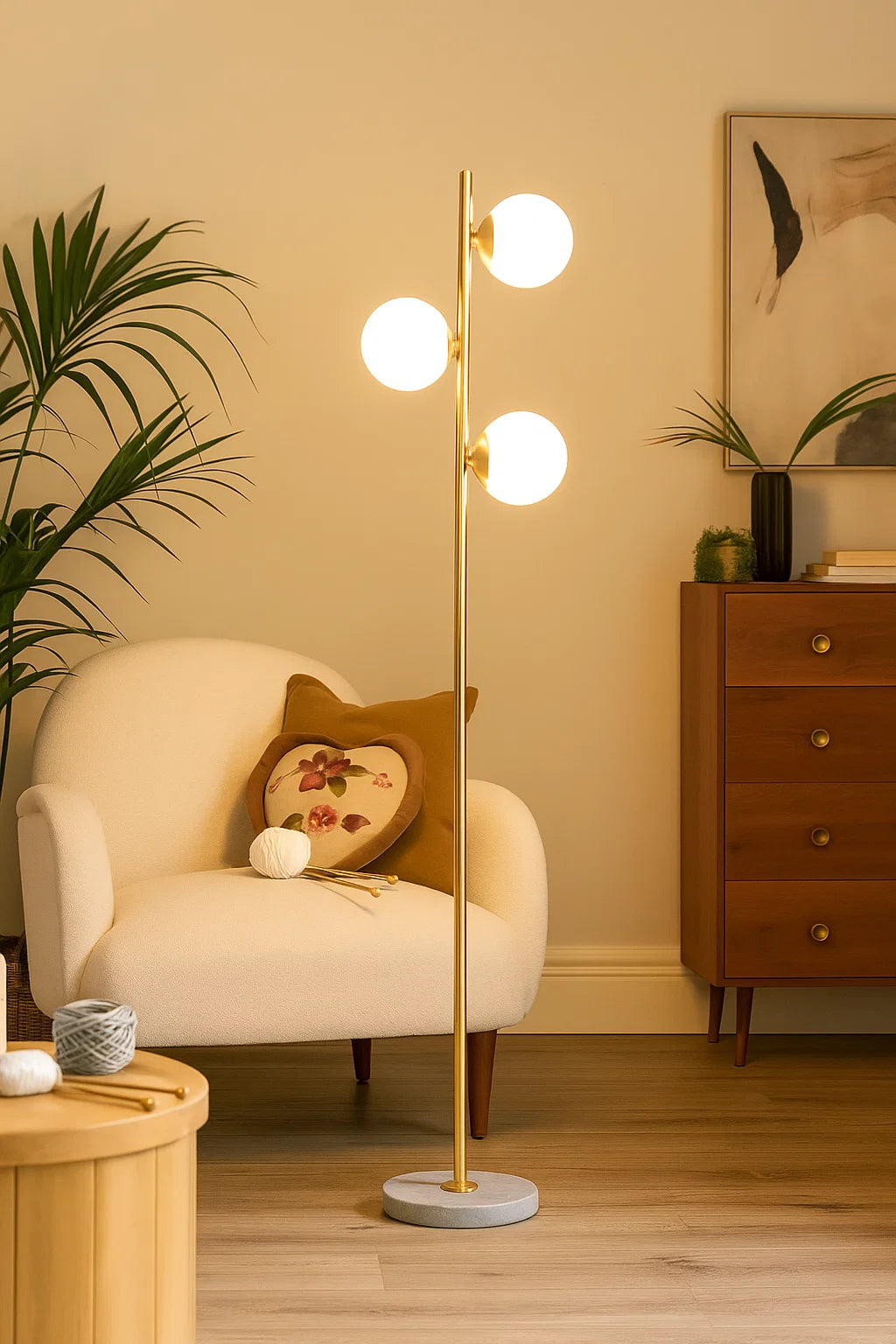Hdc 3-Globe Modern Freestanding Lamp Living Room Floor Lamp