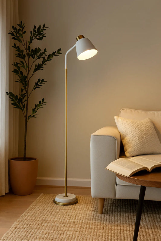 Hdc Modern Simple Iron Floor Lamp Adjustable Lampshade Reading Lamp Living Room Floor Light Standing Light- White