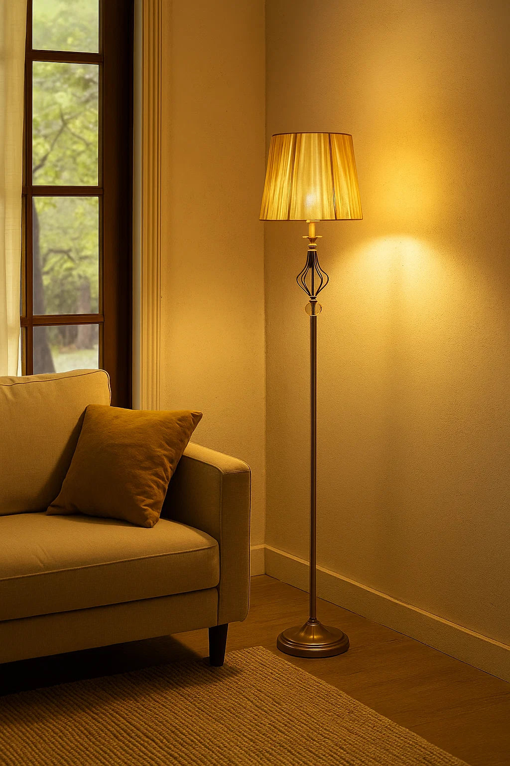 Hdc Velvet Lamp Shade, Classic Standing Lamp for Living Room and Bedroom, Foot Switch Design