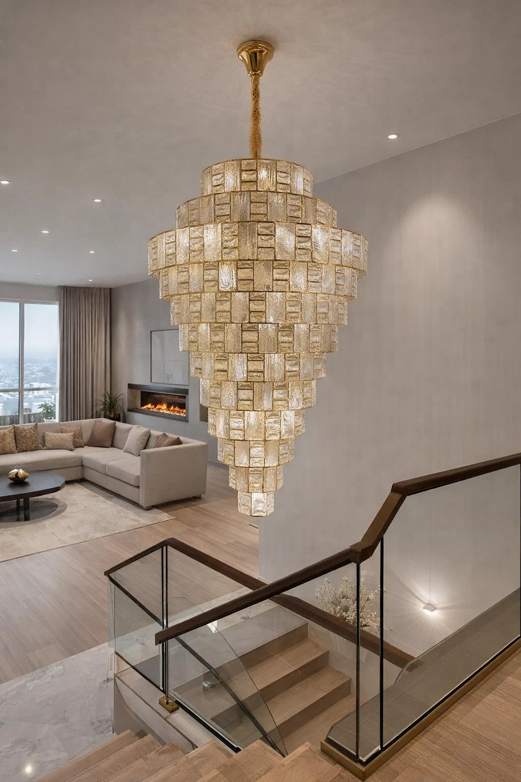 HDC 1200*1800mm Luxury Tiered Crystal Double Height Stair Case Chandelier