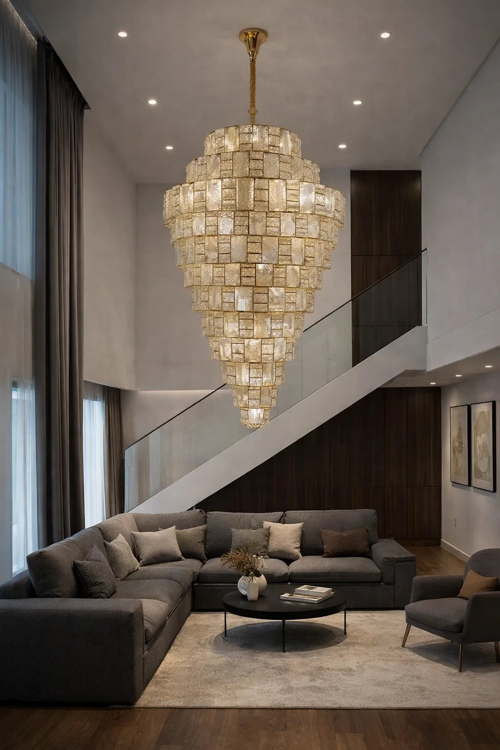 HDC 1200*1800mm Luxury Tiered Crystal Double Height Stair Case Chandelier