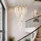 HDC 25 Lights Luxury Multi-Drop Crystal Gel LED Pendant Light with Golden Finish Double Height Chandelier For Living Room, Staircase