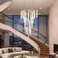 HDC 25 Lights Luxury Multi-Drop Crystal Gel LED Pendant Light with Golden Finish Double Height Chandelier For Living Room, Staircase