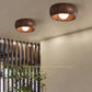 HDC Ceiling Wood Light, Metal Bowl Shaped Small Vintage Flush Mount Ceiling Light for Kitchen Bathroom Porch Entry Foyer