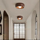 HDC Ceiling Wood Light, Metal Bowl Shaped Small Vintage Flush Mount Ceiling Light for Kitchen Bathroom Porch Entry Foyer