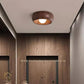 HDC Ceiling Wood Light, Metal Bowl Shaped Small Vintage Flush Mount Ceiling Light for Kitchen Bathroom Porch Entry Foyer