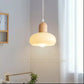 HDC Wood Dome Pendant Light Cream Glass Pendant Lighting for Dining Room Bedroom Bedside Living Room