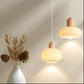 HDC Wood Dome Pendant Light Cream Glass Pendant Lighting for Dining Room Bedroom Bedside Living Room