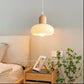 HDC Wood Dome Pendant Light Cream Glass Pendant Lighting for Dining Room Bedroom Bedside Living Room