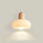 HDC Wood Dome Pendant Light Cream Glass Pendant Lighting for Dining Room Bedroom Bedside Living Room