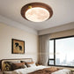 HDC Modern Minimalist Iron Imitation Walnut Wood Grain Acrylic Round Shade LED Flush Mount Ceiling Light For Bedroom
