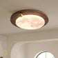 HDC Modern Minimalist Iron Imitation Walnut Wood Grain Acrylic Round Shade LED Flush Mount Ceiling Light For Bedroom