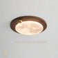 HDC Modern Minimalist Iron Imitation Walnut Wood Grain Acrylic Round Shade LED Flush Mount Ceiling Light For Bedroom