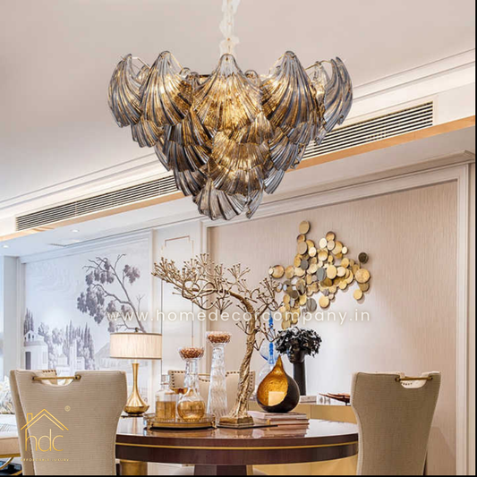 HDC 800mm Postmodern Luxury Smoky Grey Glass Chandelier Living Room