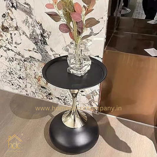 HDC Round End Tables ,Small Metal Side Table, Modern Decorative Pedestal Table for Living Room Bedroom(Black & Gold)