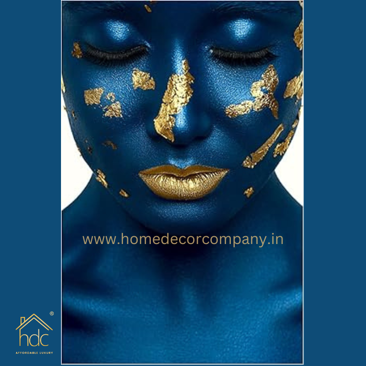 Hdc Blue Gold Woman Canvas Poster Painting African Girl Print making Modern Portrait Art Picture Living Room Home Decor