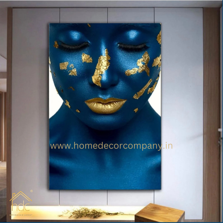 Hdc Blue Gold Woman Canvas Poster Painting African Girl Print making Modern Portrait Art Picture Living Room Home Decor