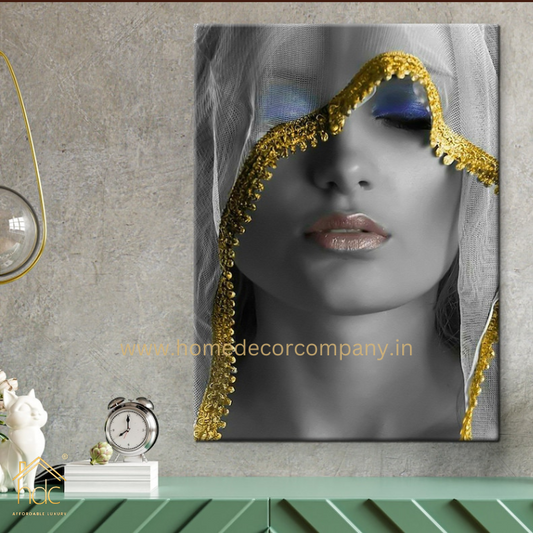 Hdc Yellow embroidered Girl Canvas Wall Art, African Woman Decor, Modern Paintings, Fashion Art, Woman with golden shawl Art, Elegant Woman