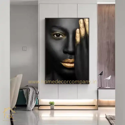 Hdc Sexy Gold Lip Black Woman Figure Canvas Painting Wall Art Posters for Living Room Home Wall Decor
