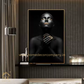 Hdc African American Beauty Portrait Canvas Wall Art, Modern Black & Gold Abstract Prints for Home Decor