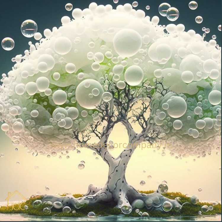 Hdc Creative Decorative Painting Of Round Of White Bubble With White Tree Modern Living Room Frames Picture Wall Art Large Hanging Painting