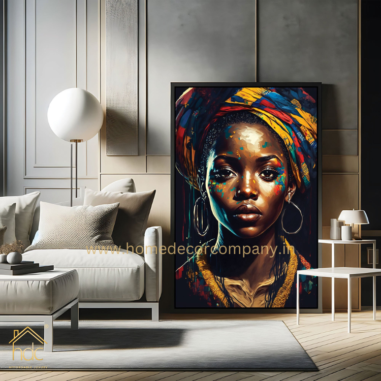 Hdc African Women face Abstract Canvas painting with frame Big Size Wall Art for living room, Bedroom, Drawing room, Hotels