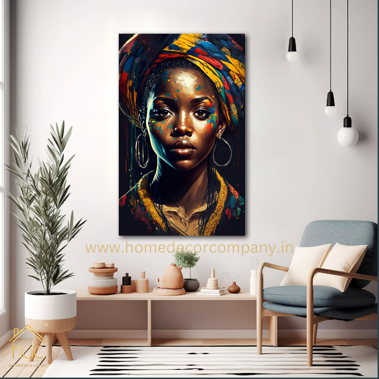 Hdc African Women face Abstract Canvas painting with frame Big Size Wall Art for living room, Bedroom, Drawing room, Hotels