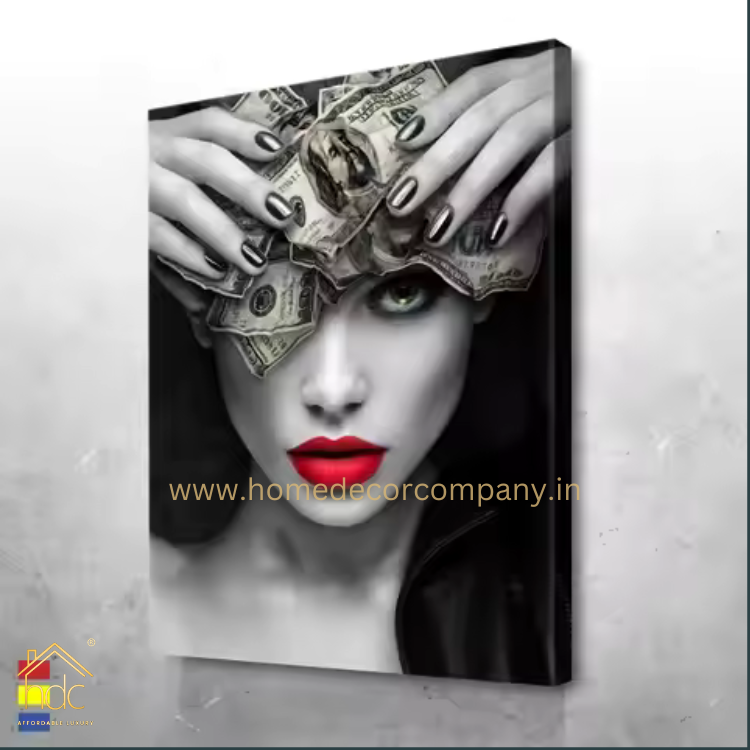 Hdc Modern Sexy Woman With Red Lips and Dollars Canvas Paintings on the Wall Art Posters and Prints Pictures for Home Decoration
