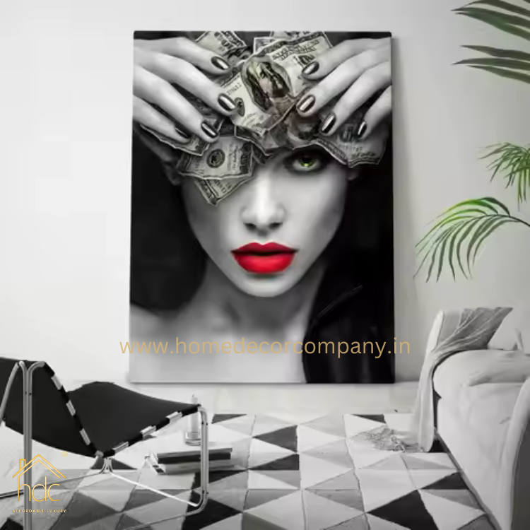 Hdc Modern Sexy Woman With Red Lips and Dollars Canvas Paintings on the Wall Art Posters and Prints Pictures for Home Decoration