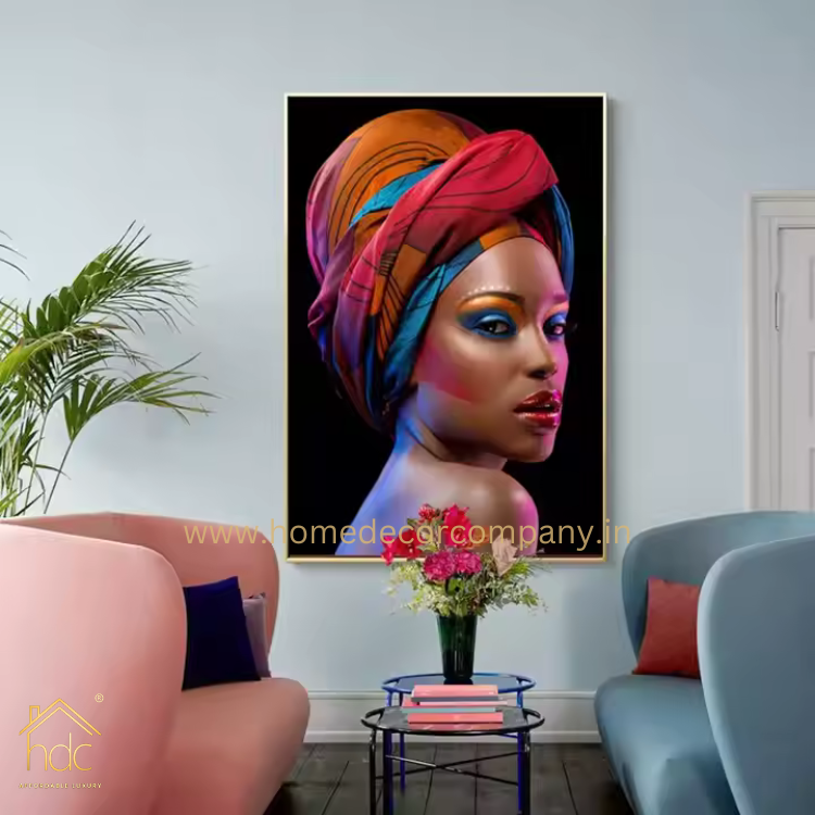Hdc African Art Woman Wearing a Vibrant and Colorful head Wrap Fashion  Canvas Print Light Luxury Painting Wall Home Decoration