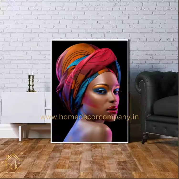 Hdc African Art Woman Wearing a Vibrant and Colorful head Wrap Fashion  Canvas Print Light Luxury Painting Wall Home Decoration